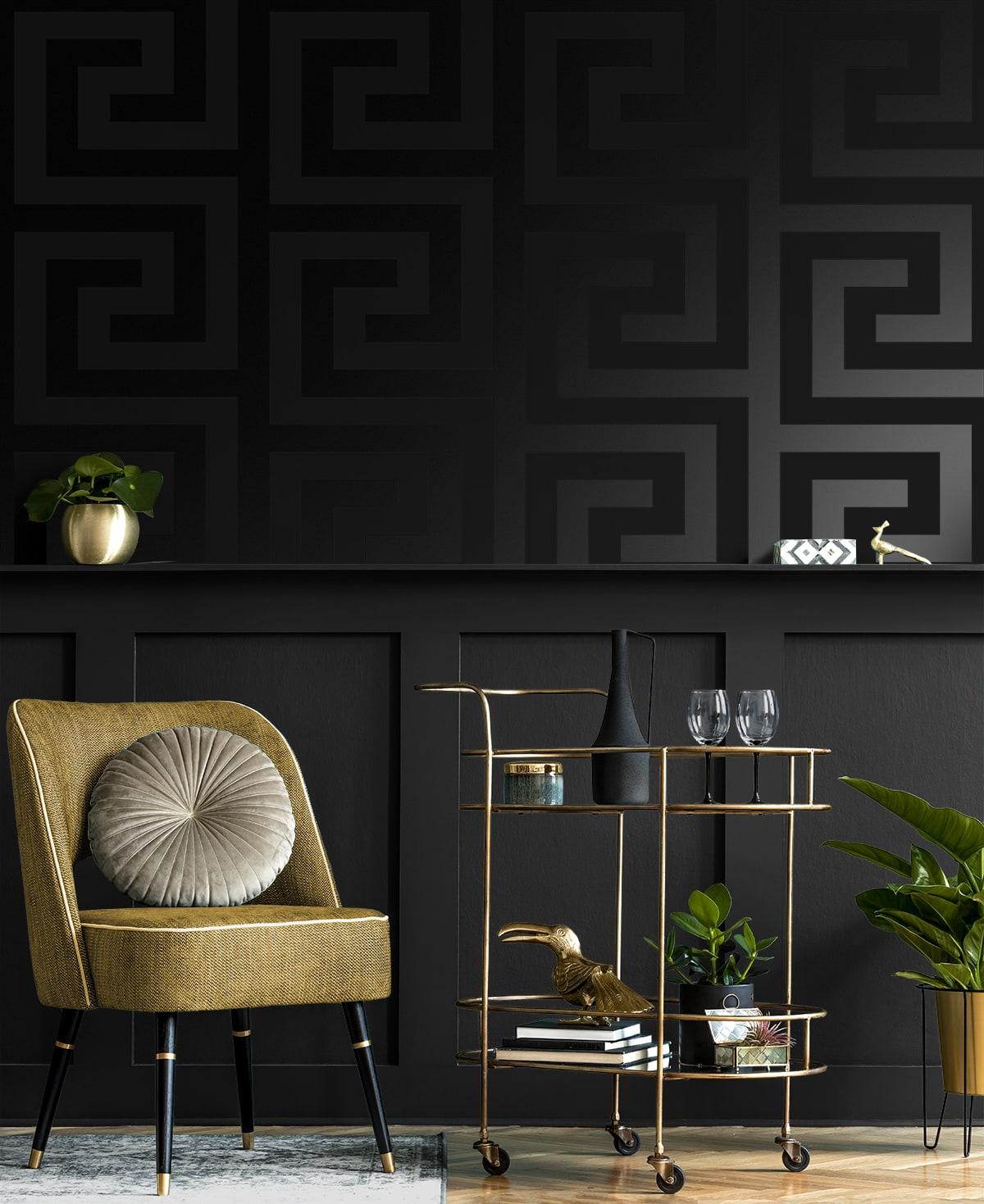 Seabrook Geometric Maze Onyx Wallpaper