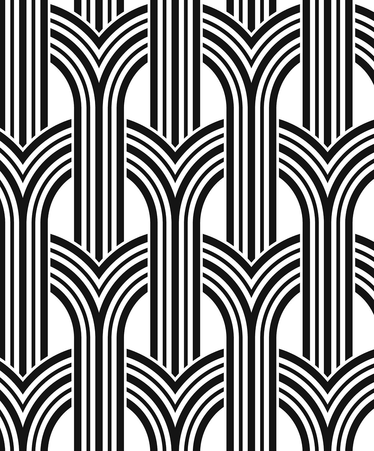 Seabrook Geometric Arches Ebony & Lace Wallpaper
