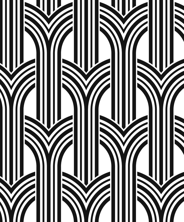 Seabrook Geometric Arches Ebony & Lace Wallpaper