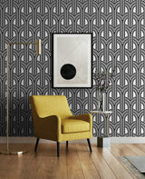 Seabrook Geometric Arches Ebony & Lace Wallpaper