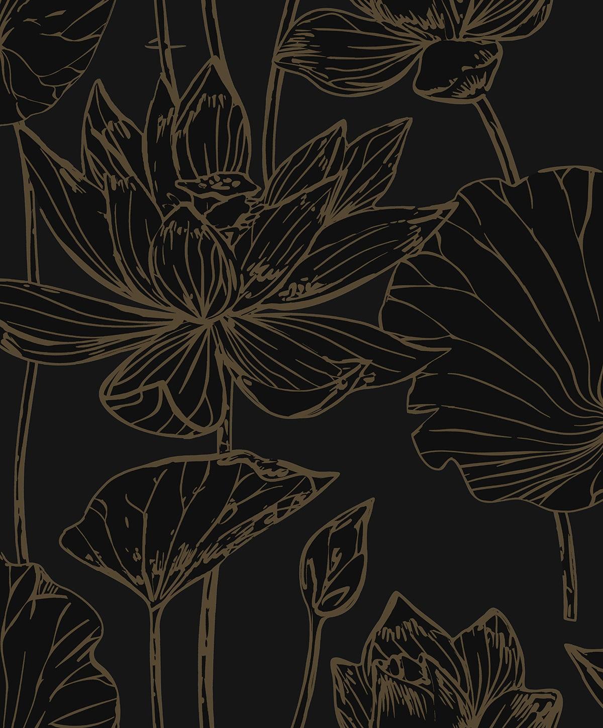Seabrook Lotus Garden Floral Wrought Iron & Gold Wallpaper