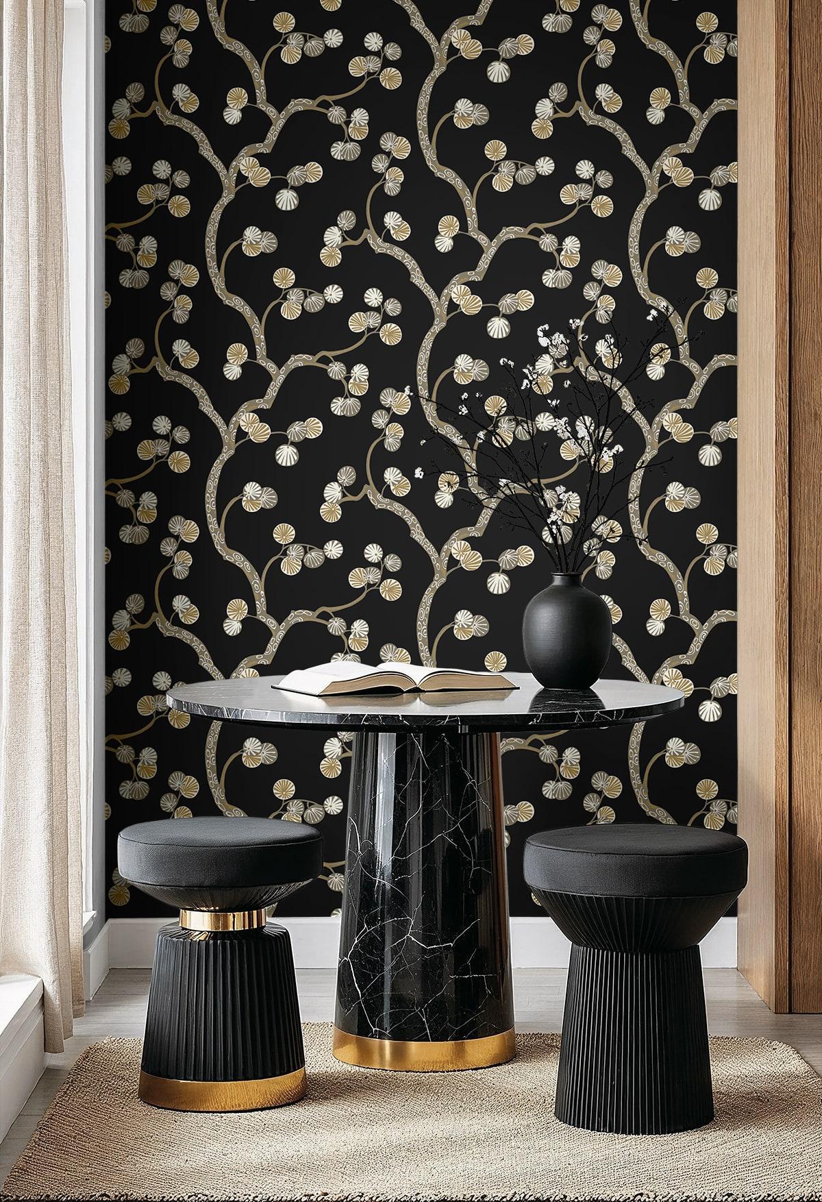 Seabrook Woodland Whimsy Ebony & Gold Wallpaper