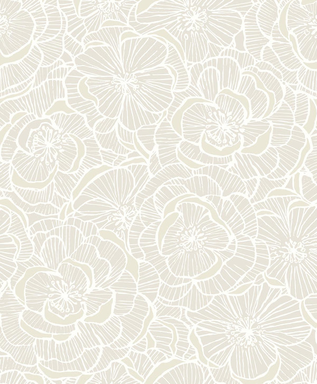 Seabrook Camellia Floral Metallic Pearl Wallpaper