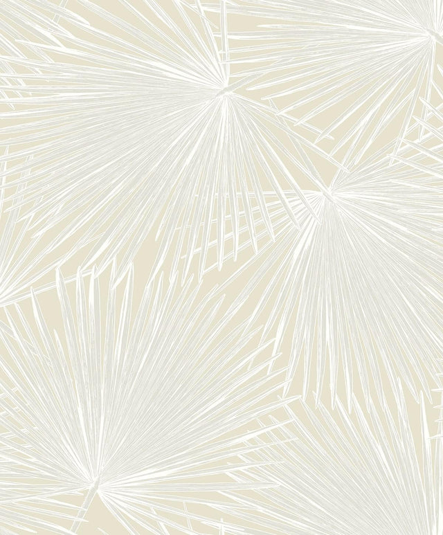 Seabrook Palmate Leaf Frond Pearl Wallpaper