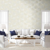 Seabrook Palmate Leaf Frond Pearl Wallpaper