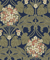 Seabrook Hydrangea Floral Dark Blue & Terra Cotta Wallpaper