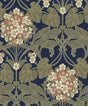 Seabrook Hydrangea Floral Dark Blue & Terra Cotta Wallpaper