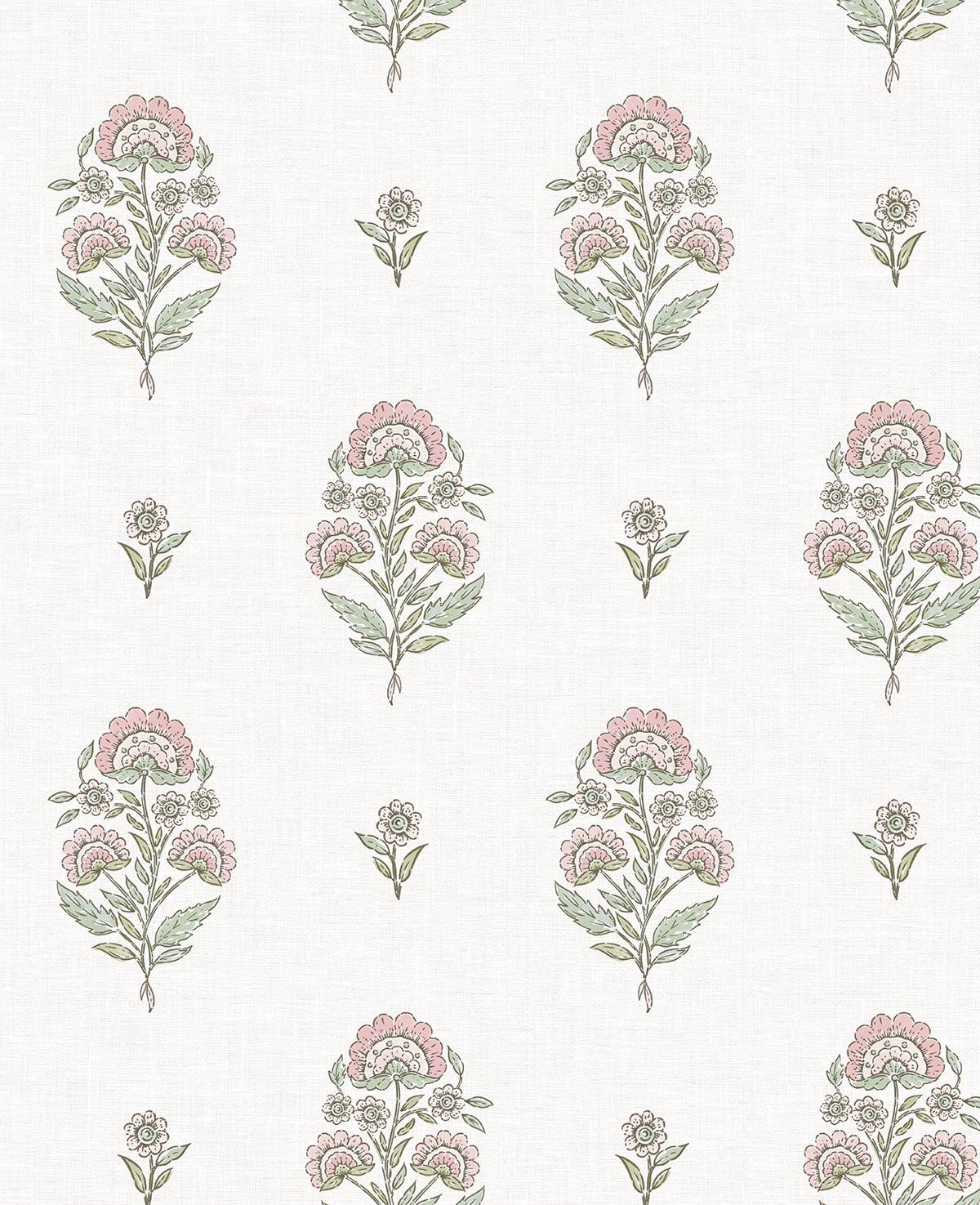 Seabrook Floral Spot Blush & Basil Wallpaper