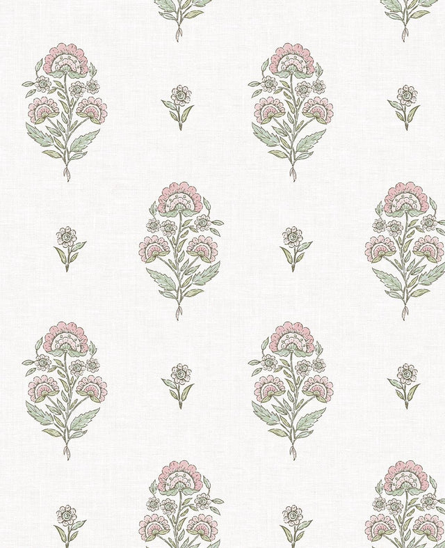 Seabrook Floral Spot Blush & Basil Wallpaper