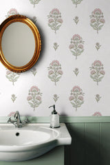 Seabrook Floral Spot Blush & Basil Wallpaper