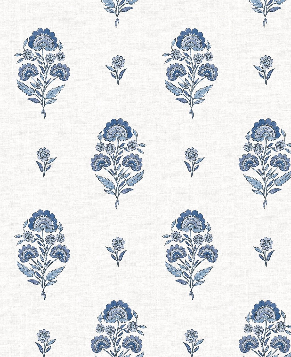 Seabrook Floral Spot Delft Blue Wallpaper