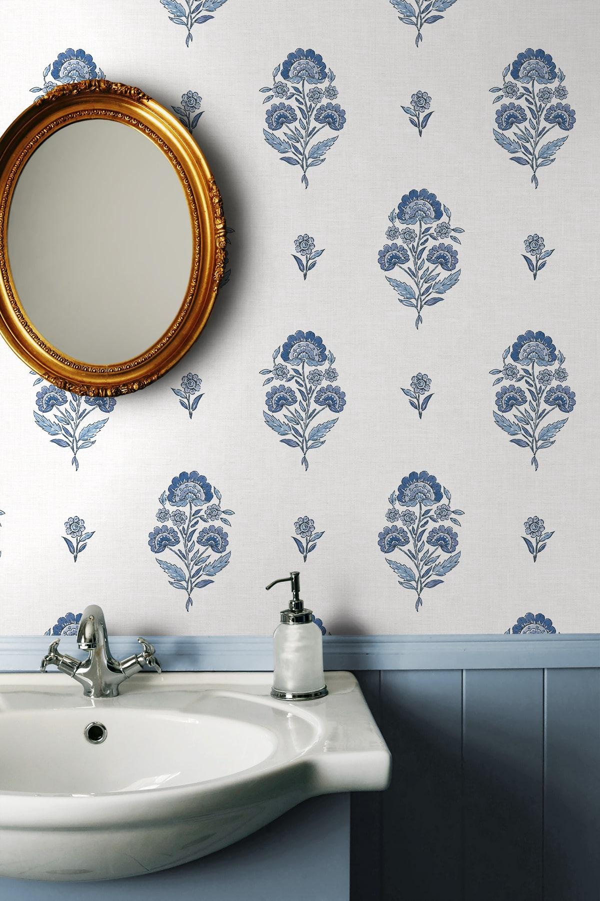 Seabrook Floral Spot Delft Blue Wallpaper