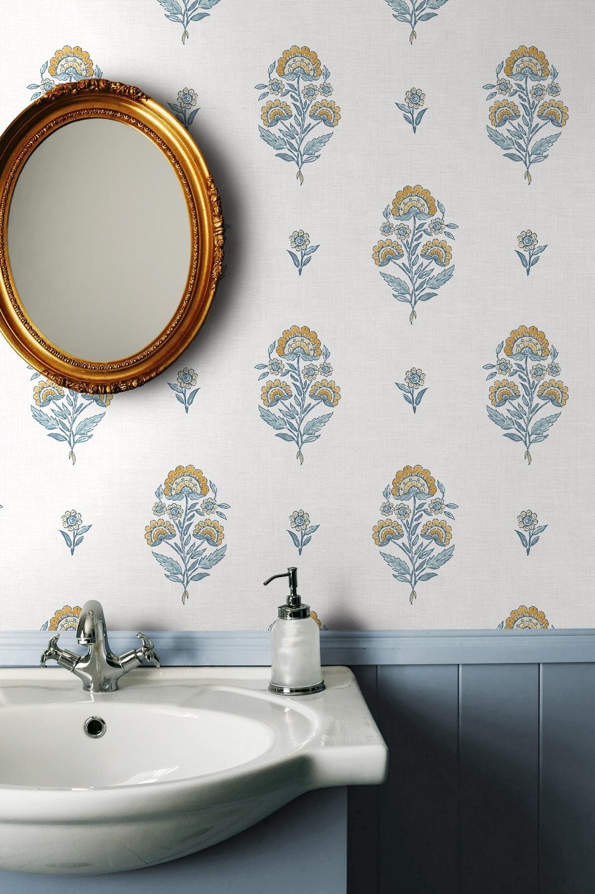 Seabrook Floral Spot Marigold & Seabreeze Wallpaper