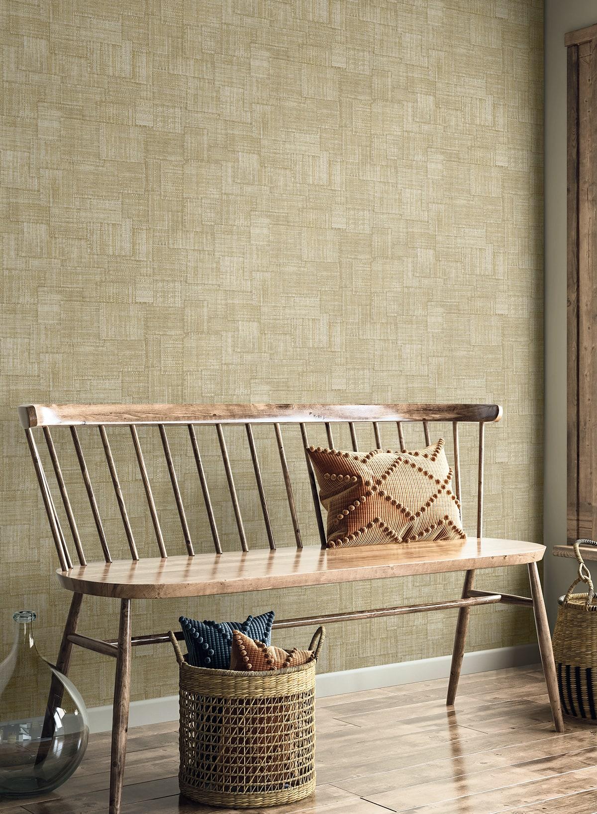 Seabrook Woven Blocks Dune Wallpaper