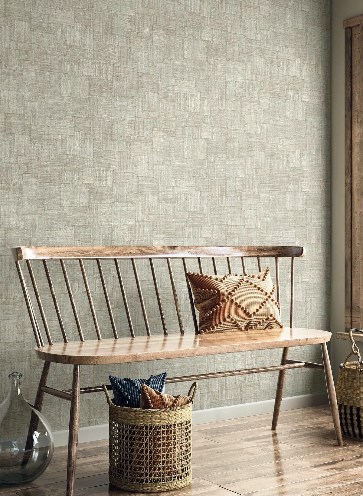 Seabrook Woven Blocks Smoke Wallpaper