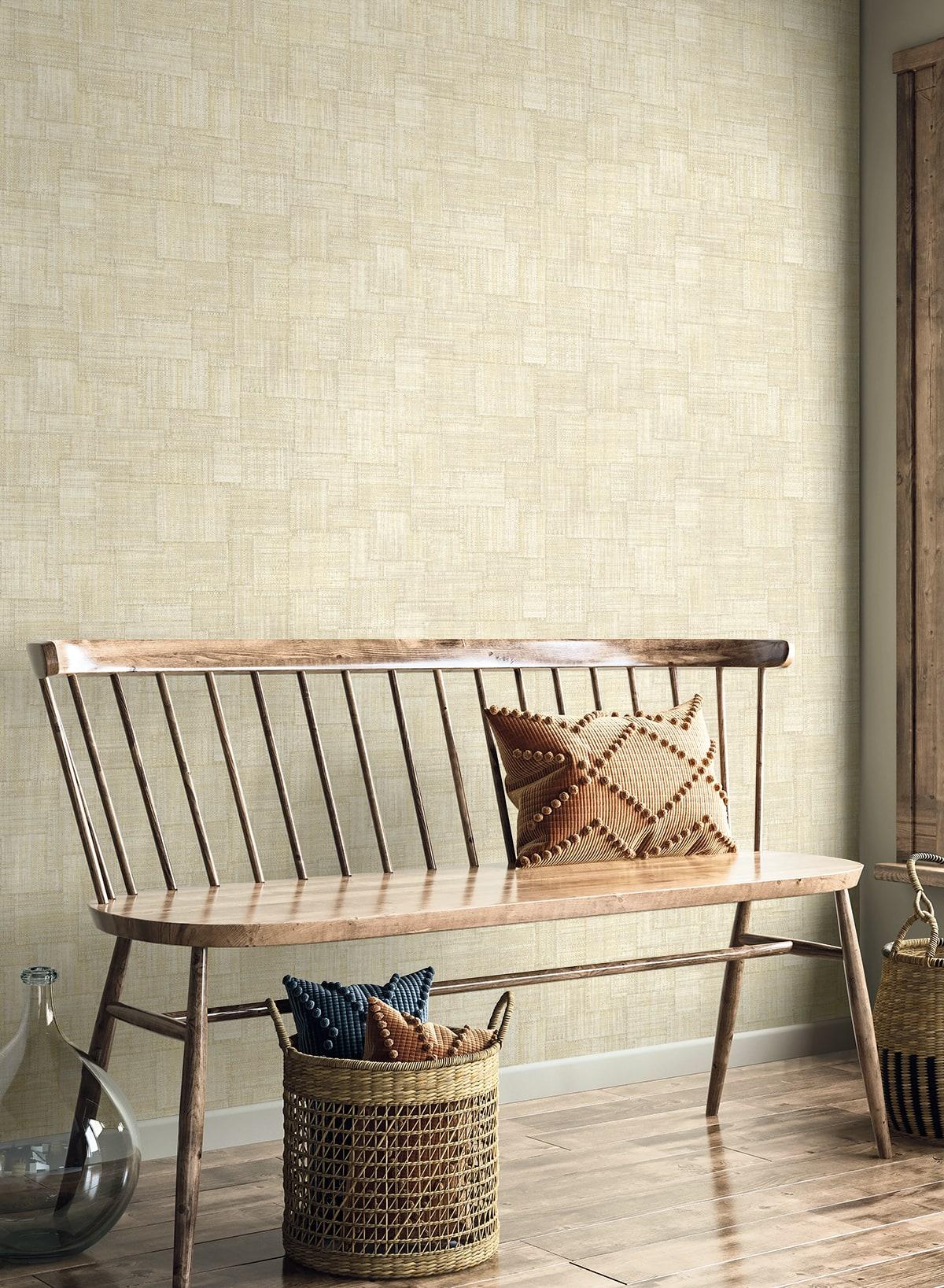 Seabrook Woven Blocks Macadamia Wallpaper