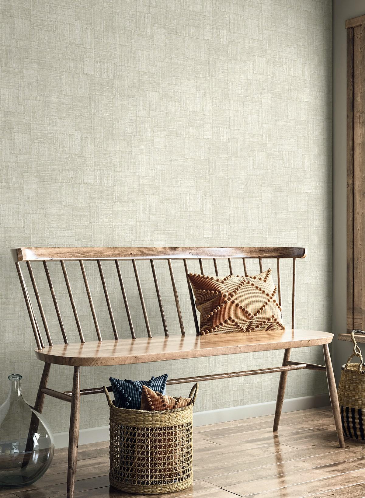 Seabrook Woven Blocks Oyster Wallpaper