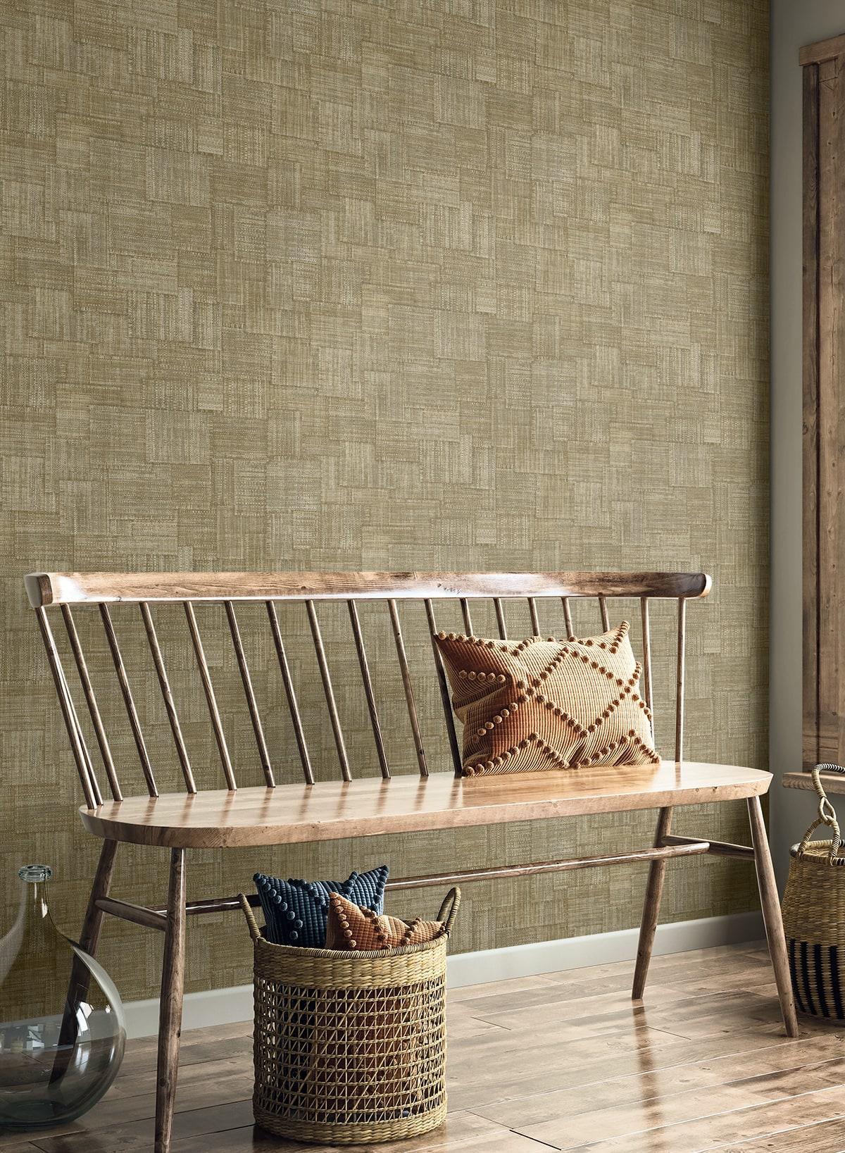 Seabrook Woven Blocks Burlap Wallpaper