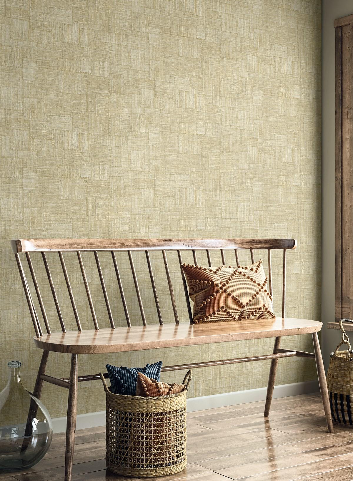 Seabrook Woven Blocks Parchment Wallpaper