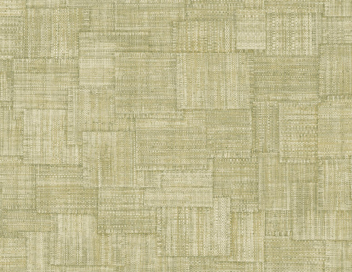 Seabrook Woven Blocks Straw Green Wallpaper