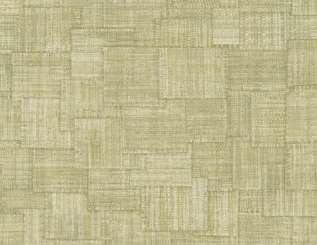 Seabrook Woven Blocks Straw Green Wallpaper