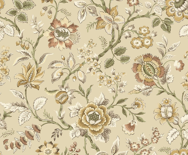 Seabrook Jacobean Floral Trail Latte Wallpaper