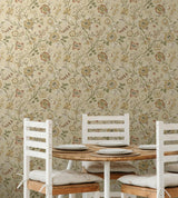 Seabrook Jacobean Floral Trail Latte Wallpaper
