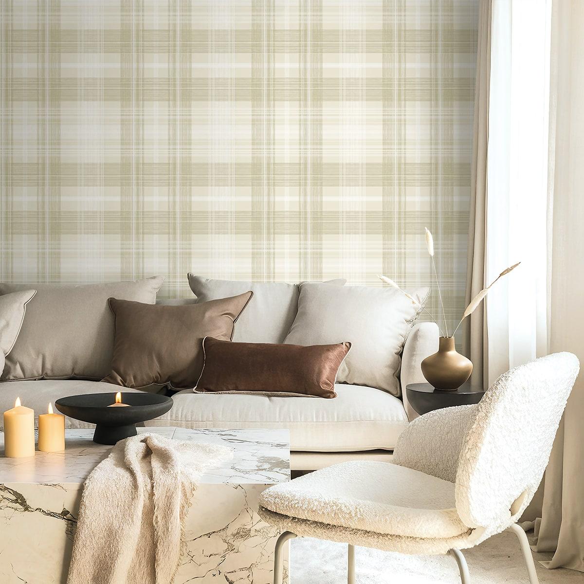 Seabrook Crossroads Plaid Sand Dollar Wallpaper