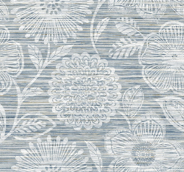 Seabrook Faux Grass Floral Bluestone Wallpaper