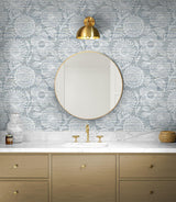 Seabrook Faux Grass Floral Bluestone Wallpaper