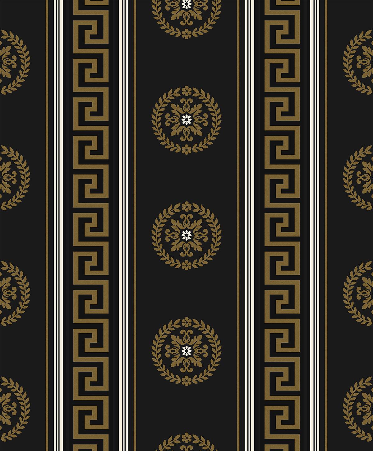 Seabrook Classico Medallion Stripe Black & Metallic Gold Wallpaper
