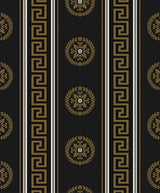 Seabrook Classico Medallion Stripe Black & Metallic Gold Wallpaper
