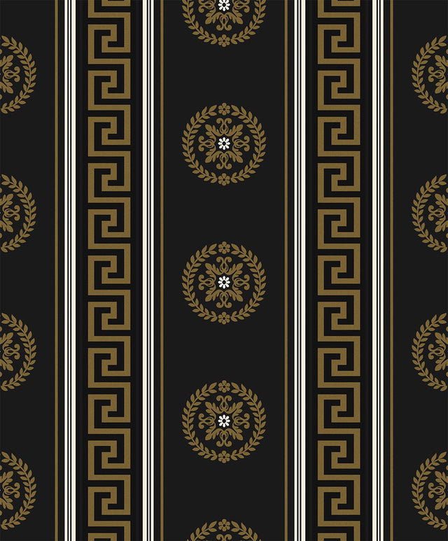 Seabrook Classico Medallion Stripe Black & Metallic Gold Wallpaper