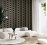 Seabrook Classico Medallion Stripe Black & Metallic Gold Wallpaper