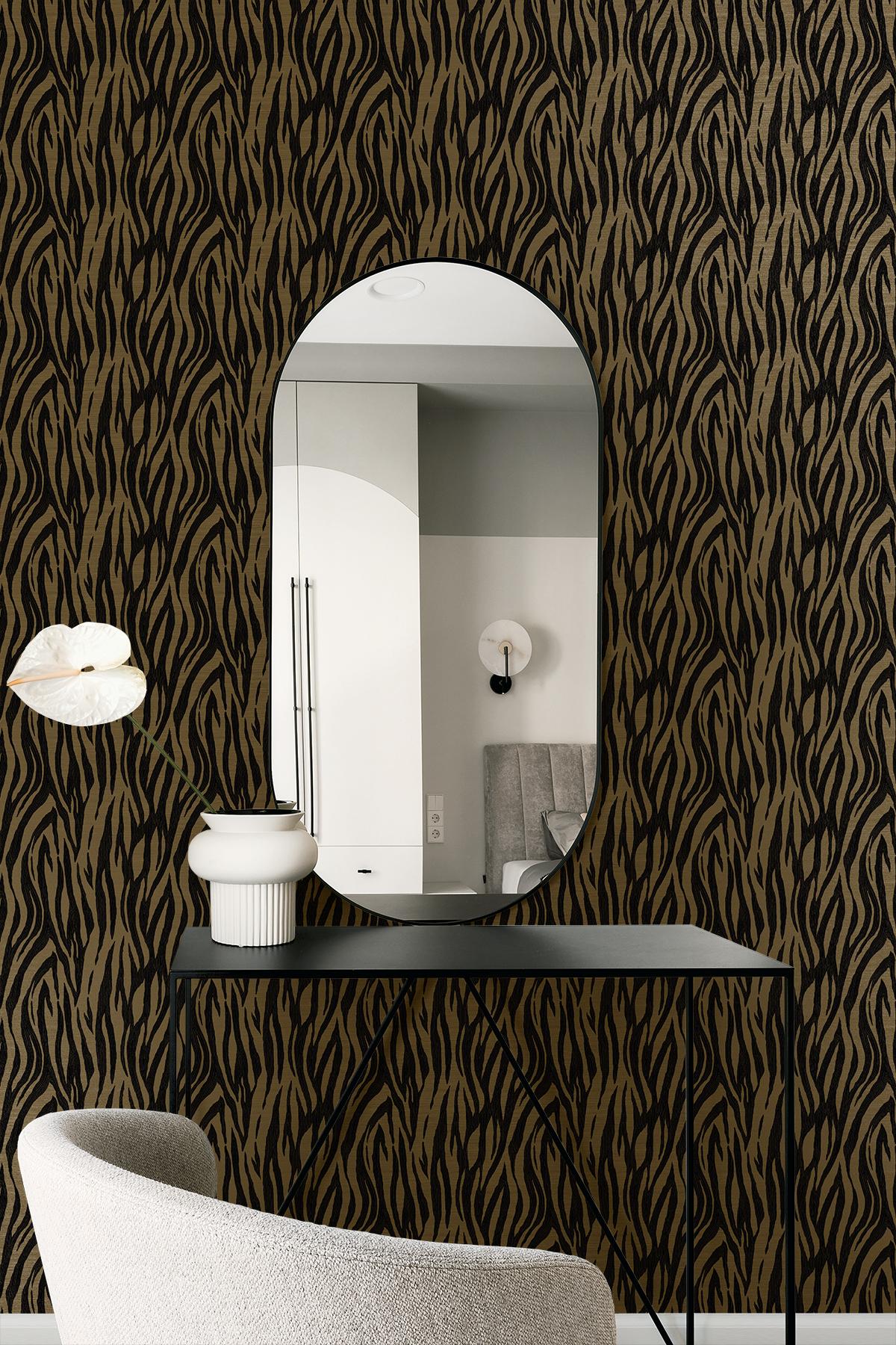 Seabrook Jazz Faux Skin Metallic Royal Gold & Obsidian Wallpaper