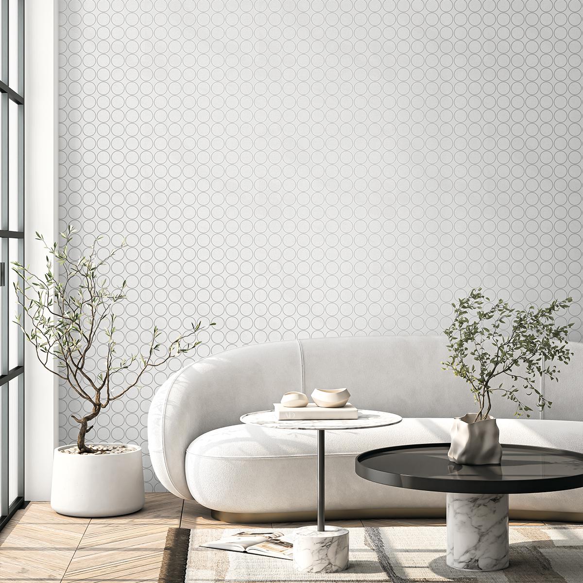 Seabrook Round Geometric Linen & Metallic Silver Wallpaper