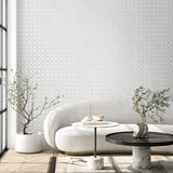 Seabrook Round Geometric Linen & Metallic Silver Wallpaper