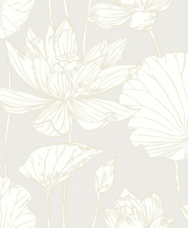 Seabrook Viola Floral Metallic Coconut & Cream Wallpaper