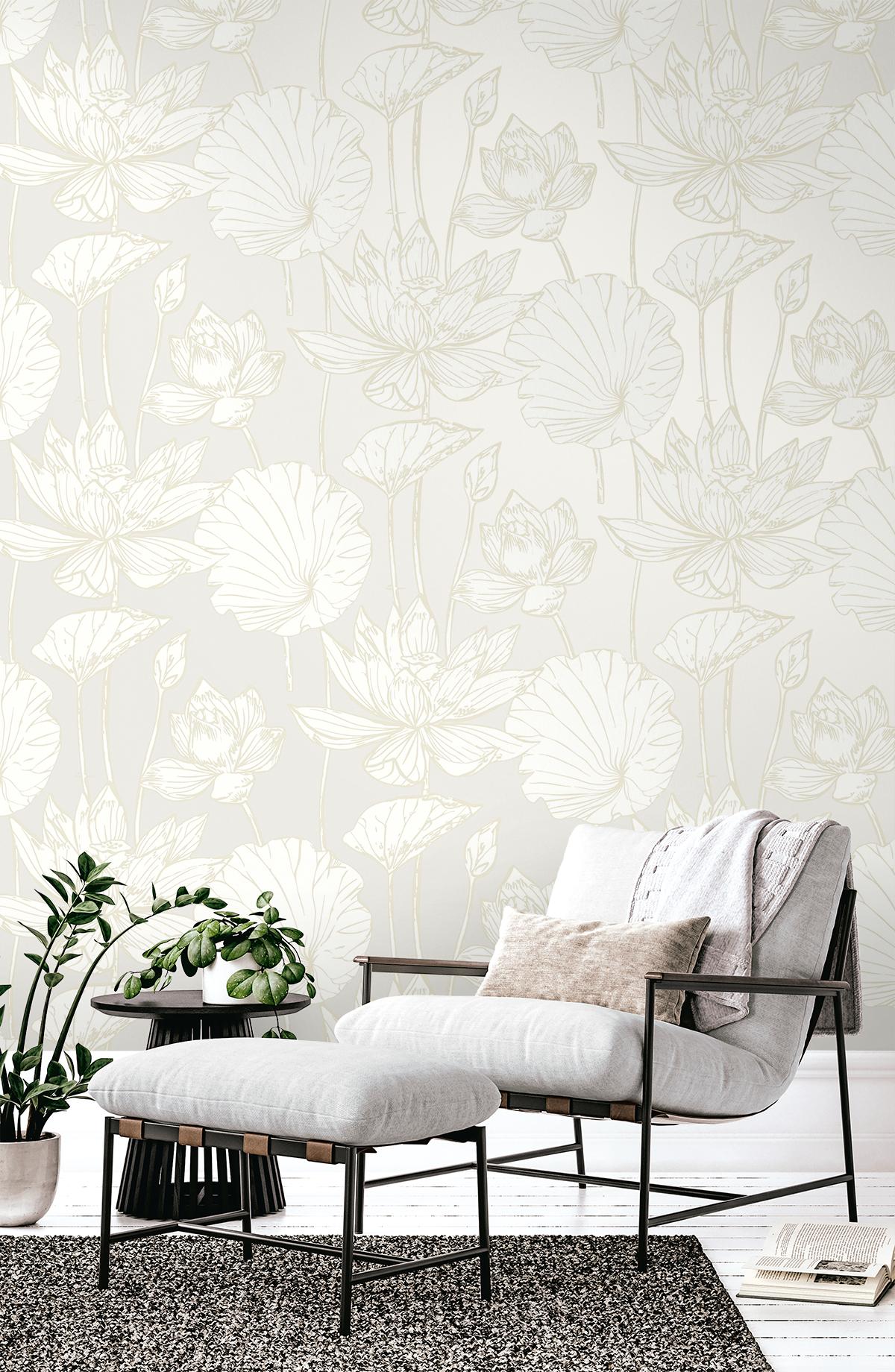 Seabrook Viola Floral Metallic Coconut & Cream Wallpaper