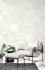 Seabrook Viola Floral Metallic Coconut & Cream Wallpaper