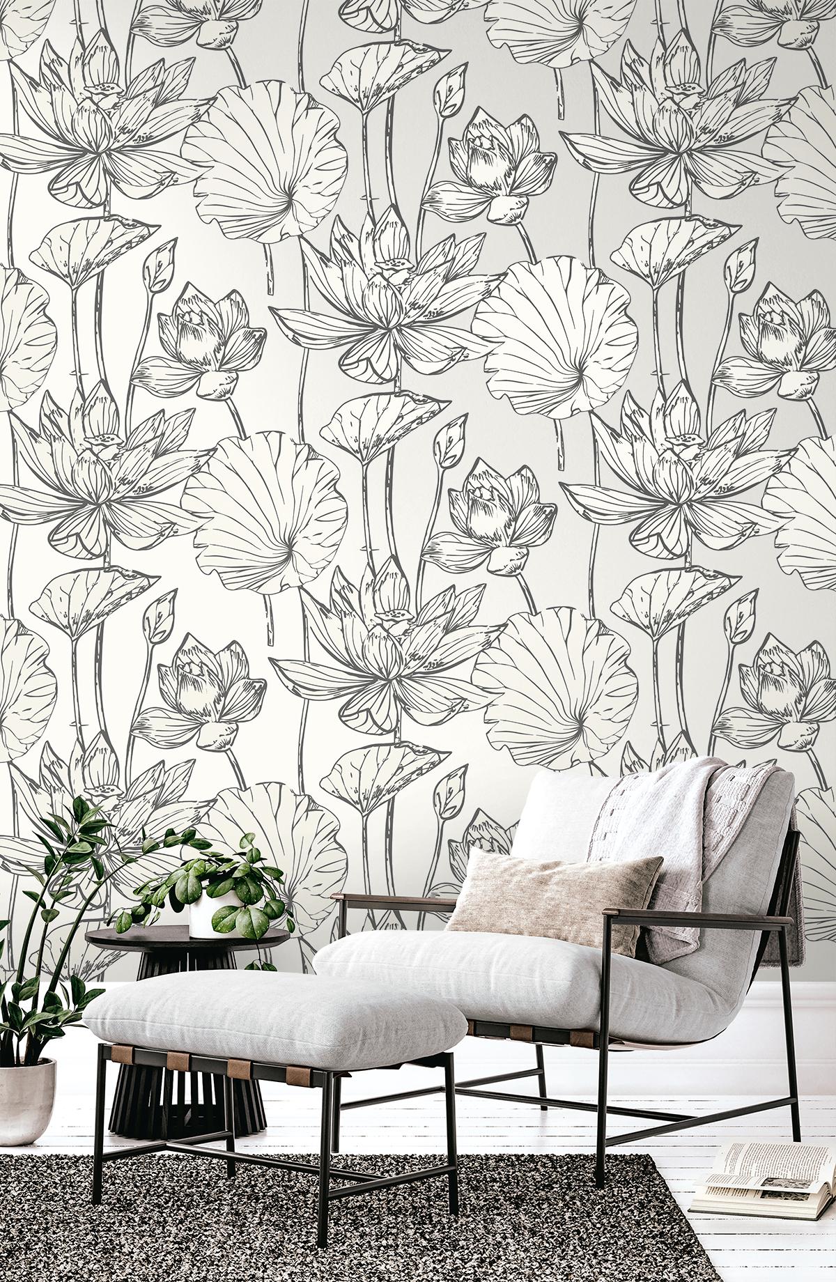 Seabrook Viola Floral Metallic Ivory & Ash Wallpaper