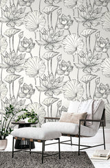 Seabrook Viola Floral Metallic Ivory & Ash Wallpaper