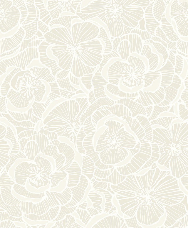 Seabrook Alejandra Floral Metallic Almond & Cream Wallpaper