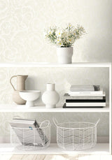 Seabrook Alejandra Floral Metallic Almond & Cream Wallpaper