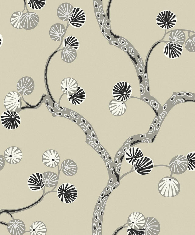 Seabrook Allegra Branches Metallic Champagne & Stone Wallpaper