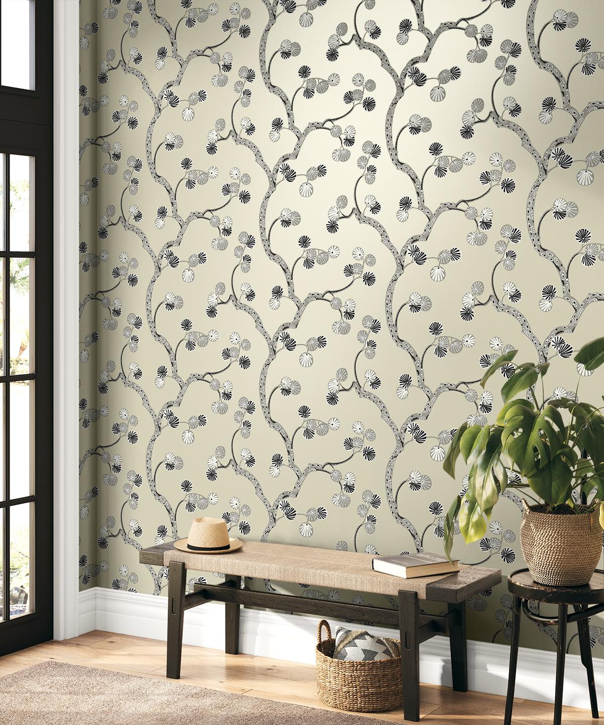 Seabrook Allegra Branches Metallic Champagne & Stone Wallpaper