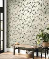 Seabrook Allegra Branches Metallic Champagne & Stone Wallpaper