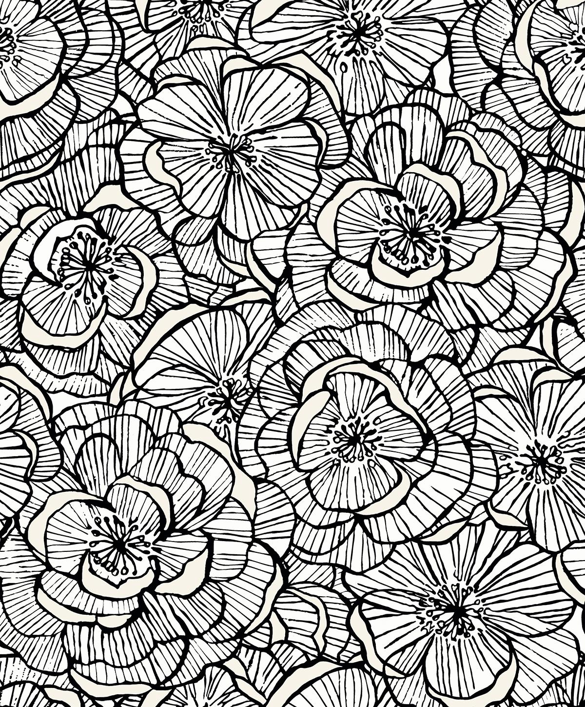Seabrook Alejandra Floral Metallic Ivory & Nightfall Wallpaper