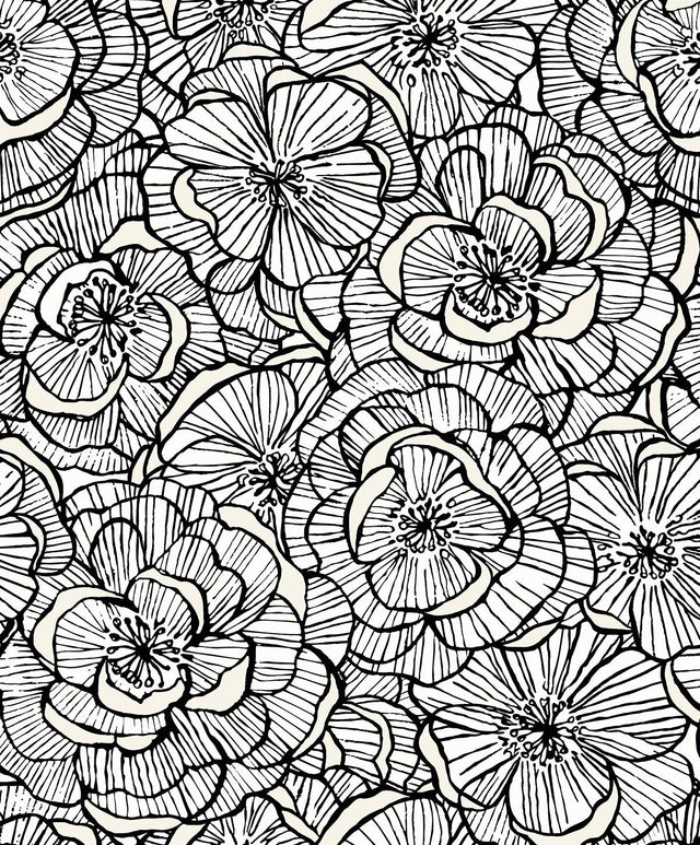 Seabrook Alejandra Floral Metallic Ivory & Nightfall Wallpaper