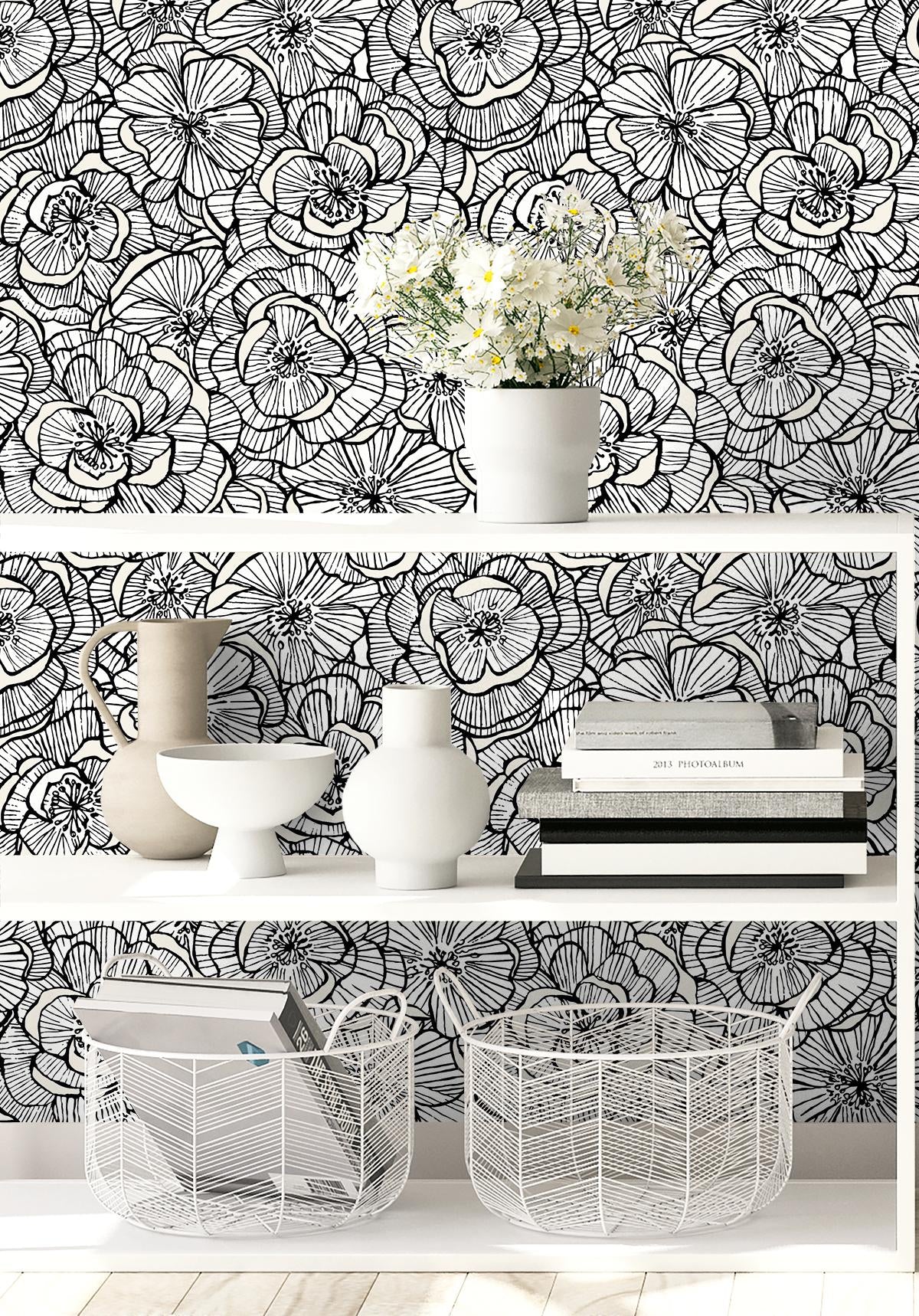 Seabrook Alejandra Floral Metallic Ivory & Nightfall Wallpaper